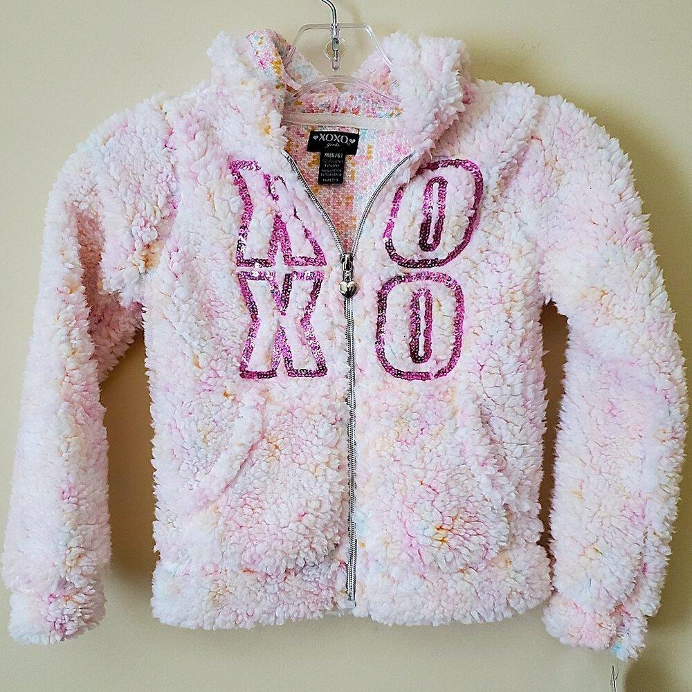 XOXO Girl's Pink Fuzzy Full Zip Hooded JacketSZ L